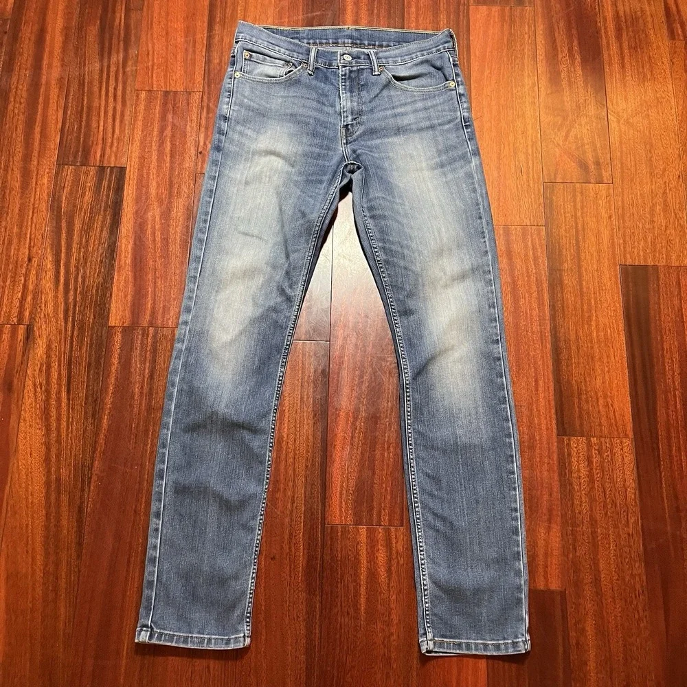 Levis Jeans Men 32x34 Blue Slim Fit Denim Workwear Medium Wash Fade Grunge